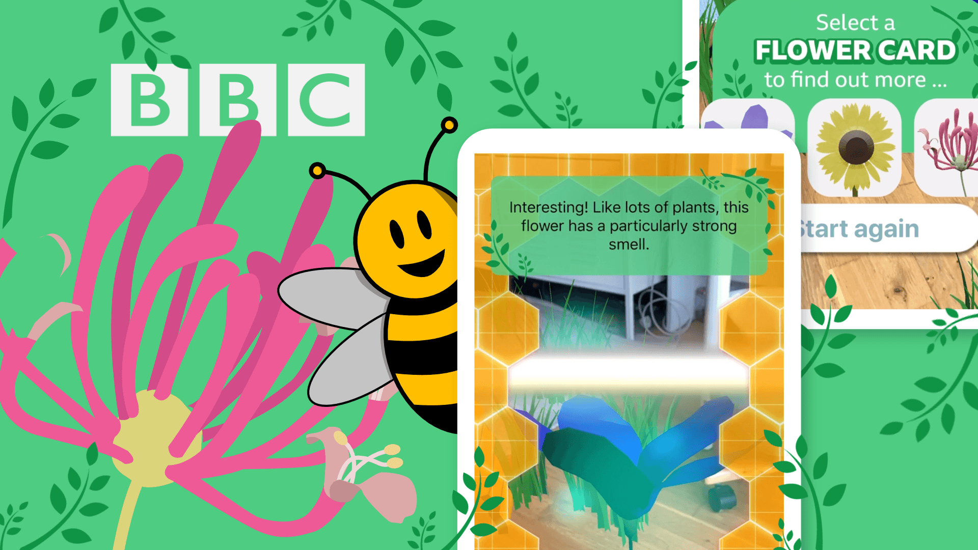 Screenshots of AR app to learn about bees and flowers